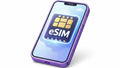 Smartphone with eSIM card on a white background