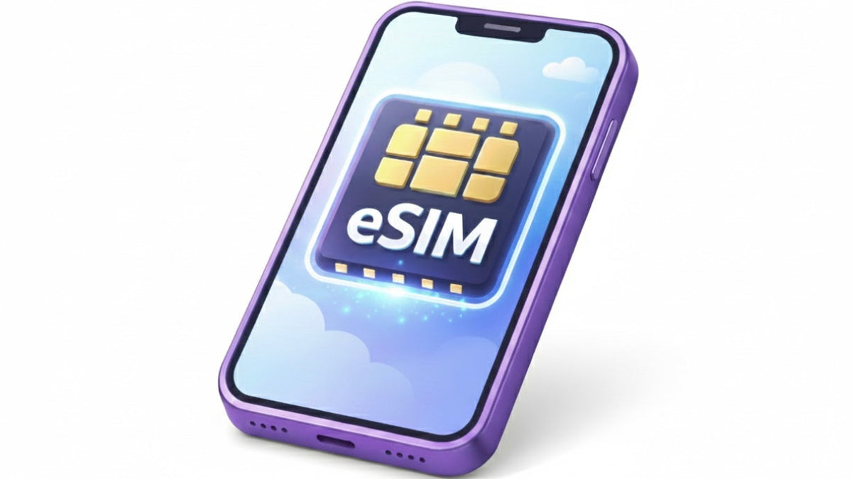 Smartphone with eSIM card on a white background